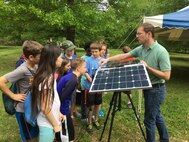 Daniel Tait, Energy Alabama CEO, joined the U.S. Army Engineering and Support Center, Huntsville for a presentation on renewable energy with more than 100 students from Horizon and Monte Sano Elementary Schools April 21 during Redstone's Earth Day 2016.