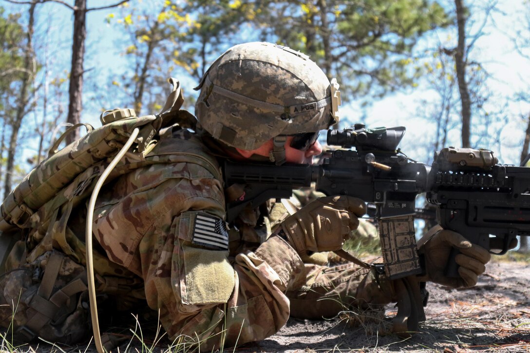 Army Spc. Gabriel E. Aharoni fires his M4 carbine during a live-fire exercise at Fort Bragg, N.C., April 13, 2016. Aharoni is assigned to the 82nd Airborne Division’s 2nd Battalion, 325th Airborne Infantry Regiment, 2nd Brigade Combat Team. Army photo by Staff Sgt. Jason Hull