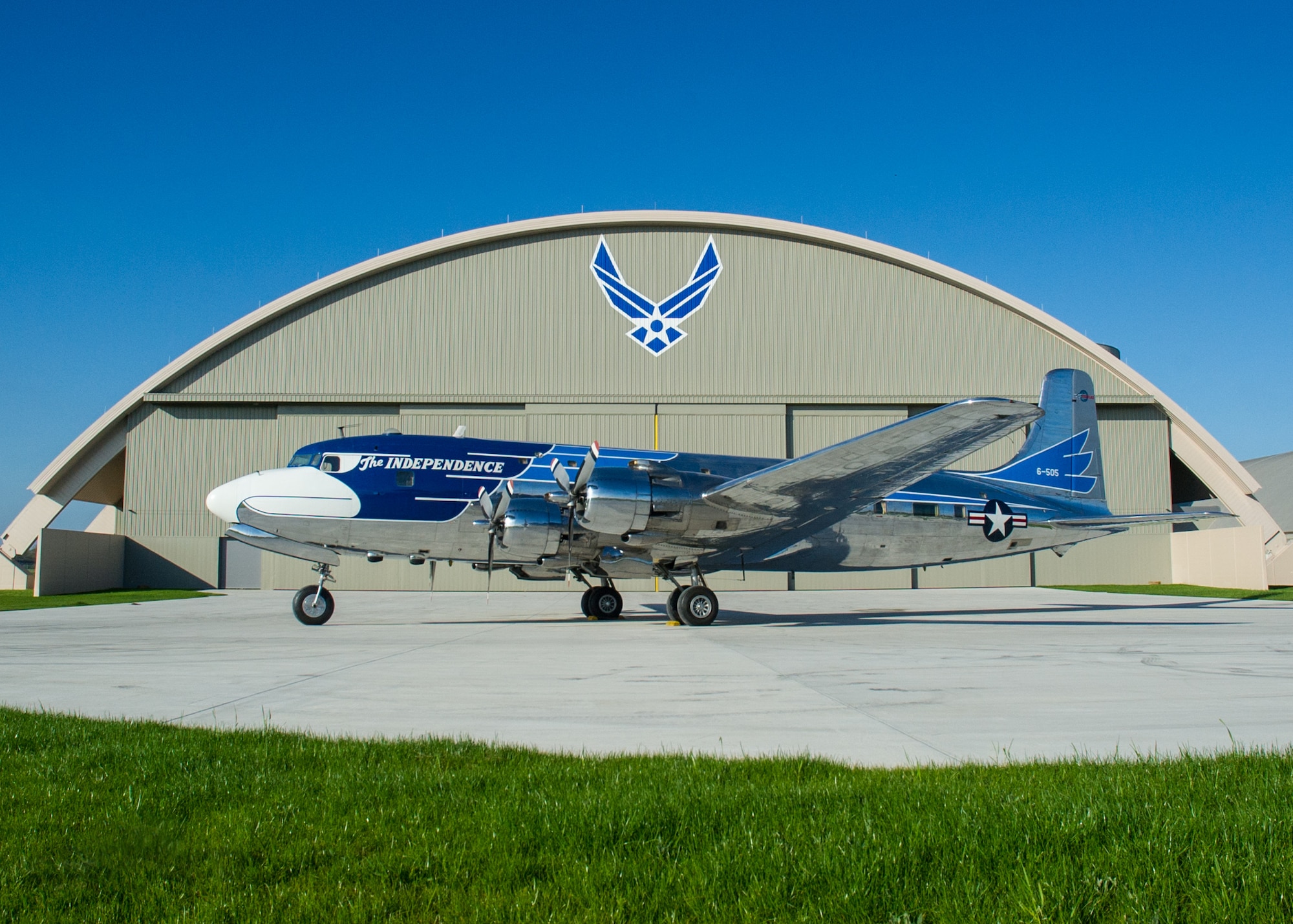 DAYTON, Ohio -- The Douglas VC-118 “Independence” at the National Museum of the United States Air Force on April 23, 2016. This aircraft is one of ten Presidential aircraft in the collection. (U.S. Air Force photo by Ken LaRock) 