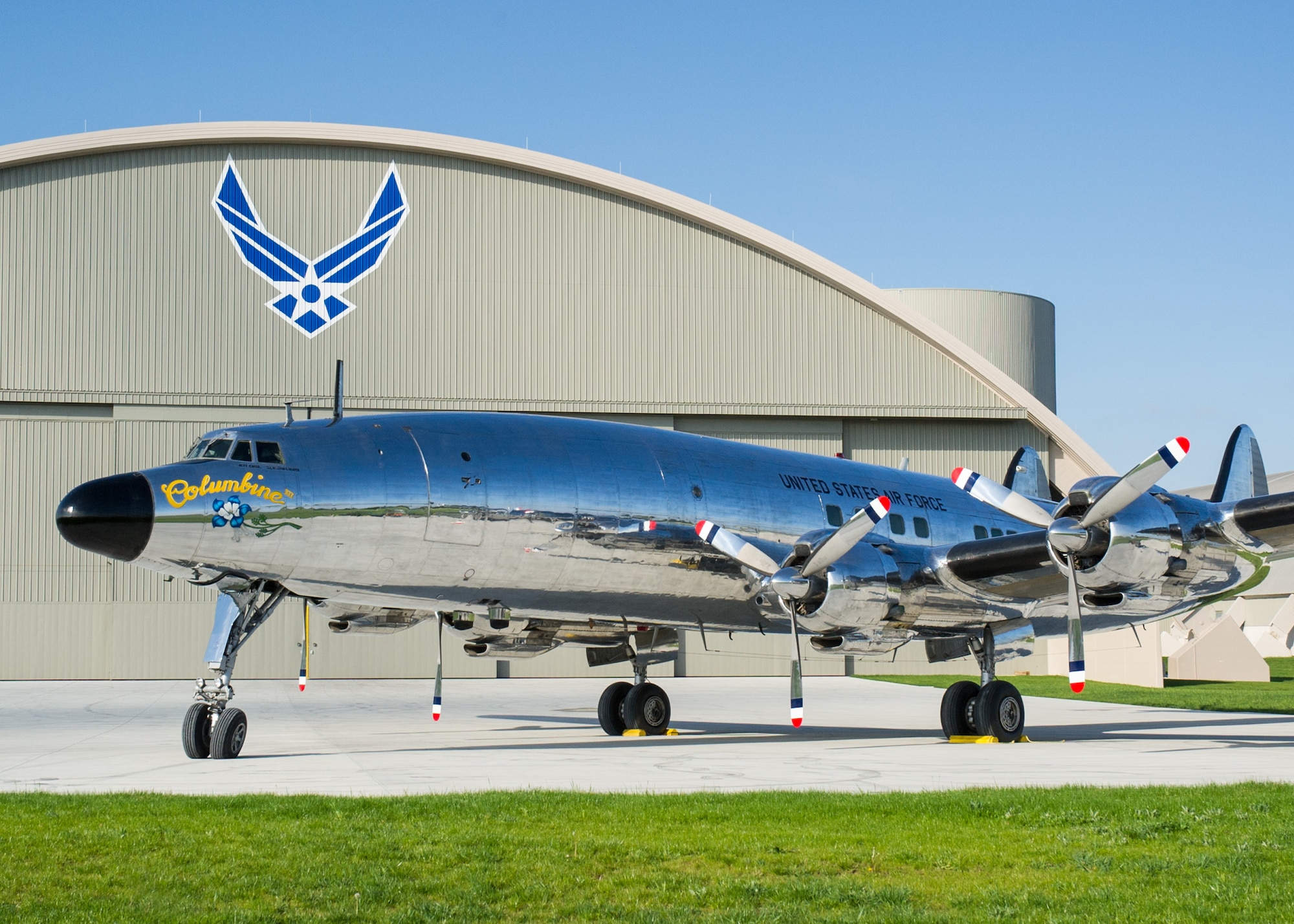 DAYTON, Ohio -- The Lockheed VC-121E “Columbine III” at the National Museum of the United States Air Force on April 23, 2016. This aircraft is one of ten Presidential aircraft in the collection. (U.S. Air Force photo by Ken LaRock)
