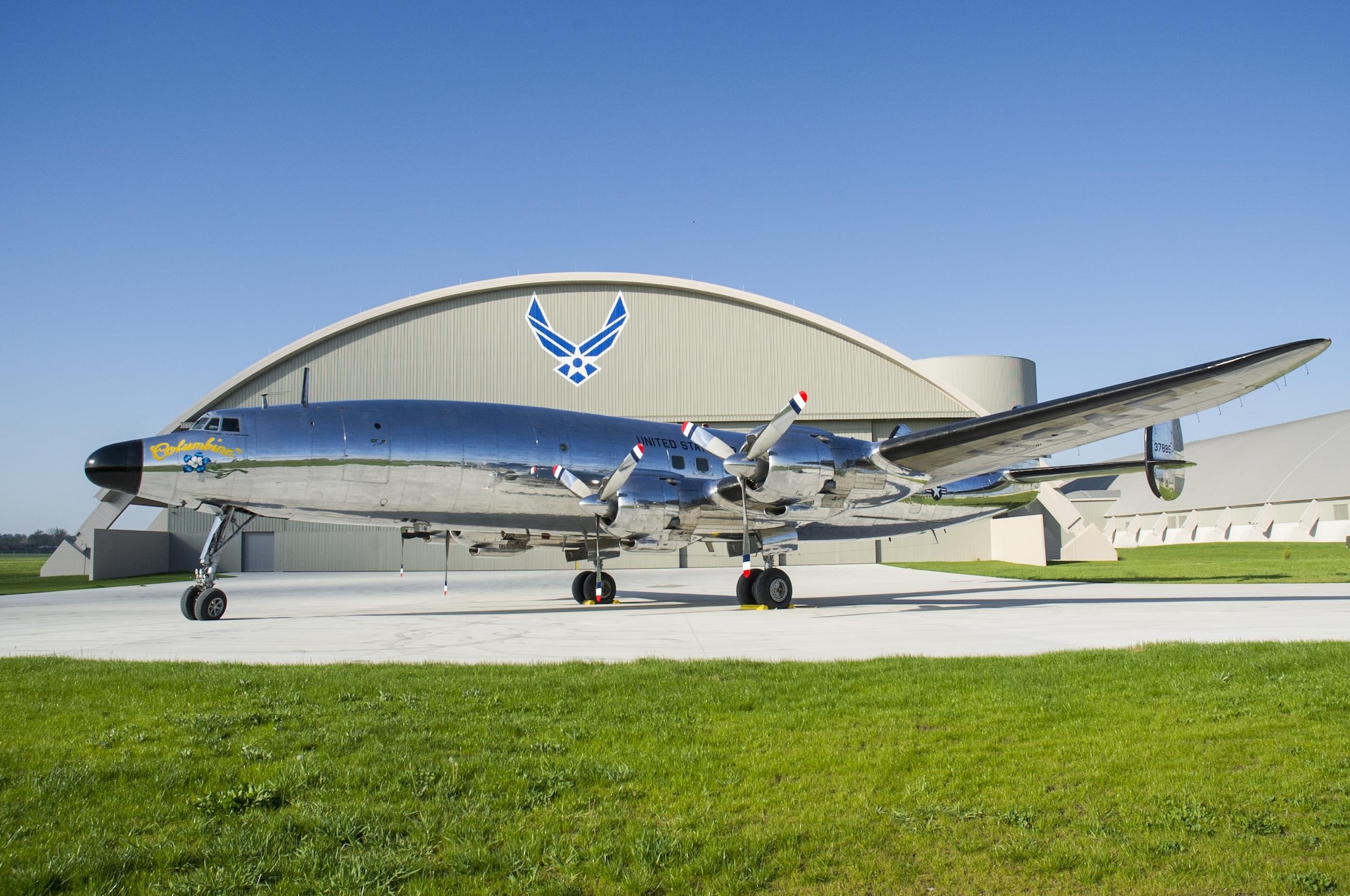 DAYTON, Ohio -- The Lockheed VC-121E “Columbine III” at the National Museum of the United States Air Force on April 23, 2016. This aircraft is one of ten Presidential aircraft in the collection. (U.S. Air Force photo by Ken LaRock)
