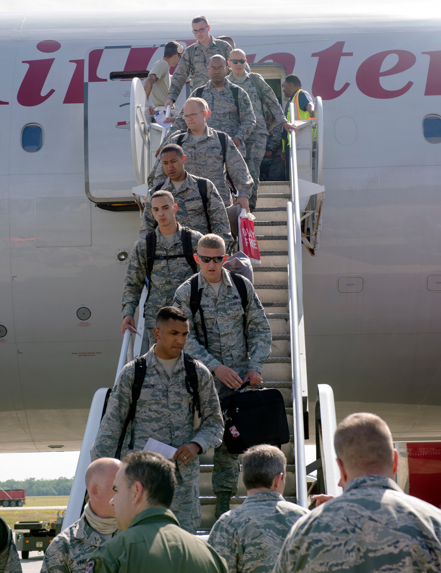 U.S. Air Force Airmen return home from a deployment in support of the 75th Fighter Squadron, April 22, 2016, at Moody Air Force Base, Ga. The 75th FS is one of Moody’s two combat-ready A-10C Thunderbolt II squadron’s comprised of approximately 100 pilots and 200 support personnel. (U.S. Air Force photo by Airman 1st Class Greg Nash/Released) 