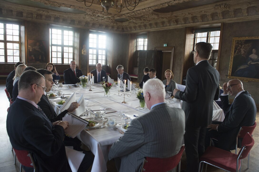 Deputy Defense Secretary Bob Work attends a luncheon with defense representatives from Baltic and Nordic states in Stockholm, April 26, 2016. DoD photo by Navy Petty Officer 1st Class Tim D. Godbee