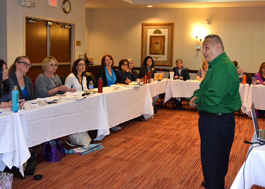 Dr. Adan Penilla, from Colorado State University, facilitates a workshop which focused on understanding differences in how other cultures communicate through sign language April 8, 2016 in Chester, Virginia. The event, which was coordinated and hosted by the Defense Logistics Agency Aviation’s Equal Employment Opportunity and Diversity Office included sign language interpreters from the Department of Defense, other federal organizations and Chesterfield County Public Schools.  (Photo by Jackie Roberts, DLA Installation Support at Richmond).