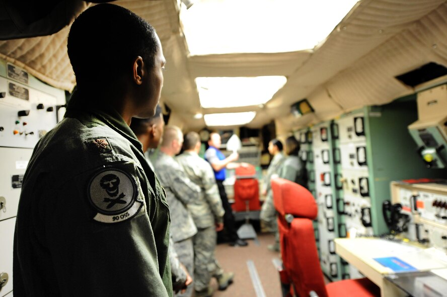 U.S. Air Force Maj. Joseph Shannon III, the 90th Operations Support Squadron assistant director of operations of weapons and tactics, tours the retired Oscar-1 missile alert facility at Whiteman Air Force Base, Mo., April 14, 2016. Members of the 90th Missile Wing visited Whiteman for a week as part of the Bomber Missile Exchange Course, which allows the organizations to learn from each other through scheduled visits. 