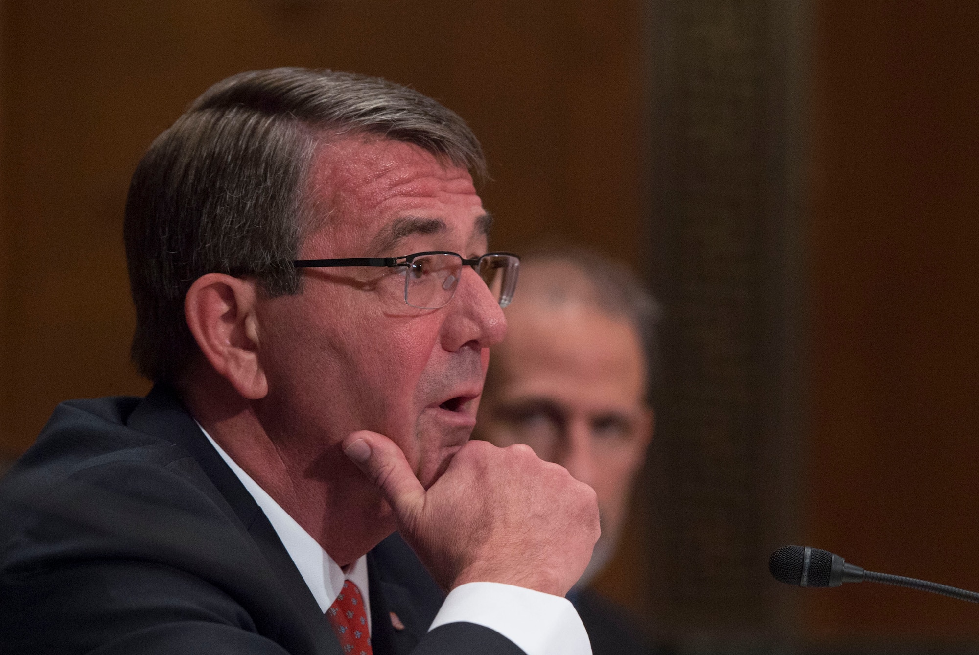 Defense Secretary Ash Carter testifies on the Defense Department's fiscal year 2017 budget request before the Senate Appropriations Committee's defense subcommittee, April 27, 2016.  DoD photo by Air Force Master Sgt. Adrian Cadiz