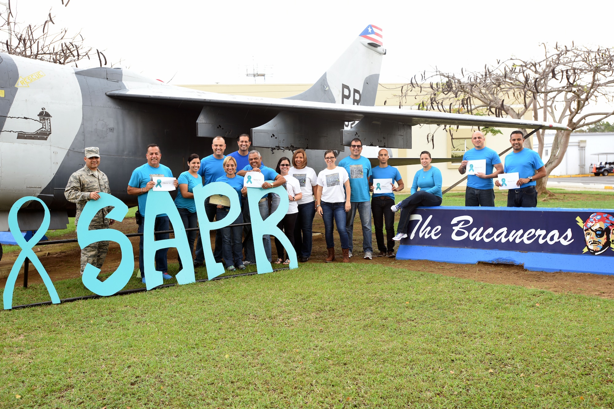 U.S. Air Force airmen of the Puerto Rico Air National Guard show their support to the 2016 Sexual Assault Awareness and Prevention Month Denim Day Observance held at the 156th Airlift Wing, Muñiz Air National Guard Base, Carolina, Puerto Rico, April 27. The Denim Day is a Department of Defense SAAPM supported campaign to raise awareness against sexual assault and rape based on a 1998 Italian Supreme Court rape case that was overturned due to the victim’s use of tight denim jeans. (U.S. Air National Guard photo by 1st Lt. Claudia Villasenor)