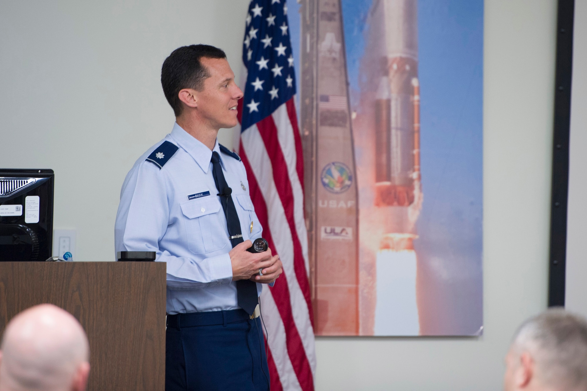 Lt. Col. Kevin Basik, PhD, the U.S. Air Force representative to the office of the Senior Advisor to the Secretary of Defense for Military Professionalism, spoke to the 45th Space Wing about Professionalism, Enhancing Human Capital April 26, 2016 at the Patrick Air Force Base Professional Development Center, Fla. The course provided an initiative in-depth discussion at the deliberate path for the development and determination of future leaders. (U.S. Air Force photos/Matthew Jurgens) (Released) 
