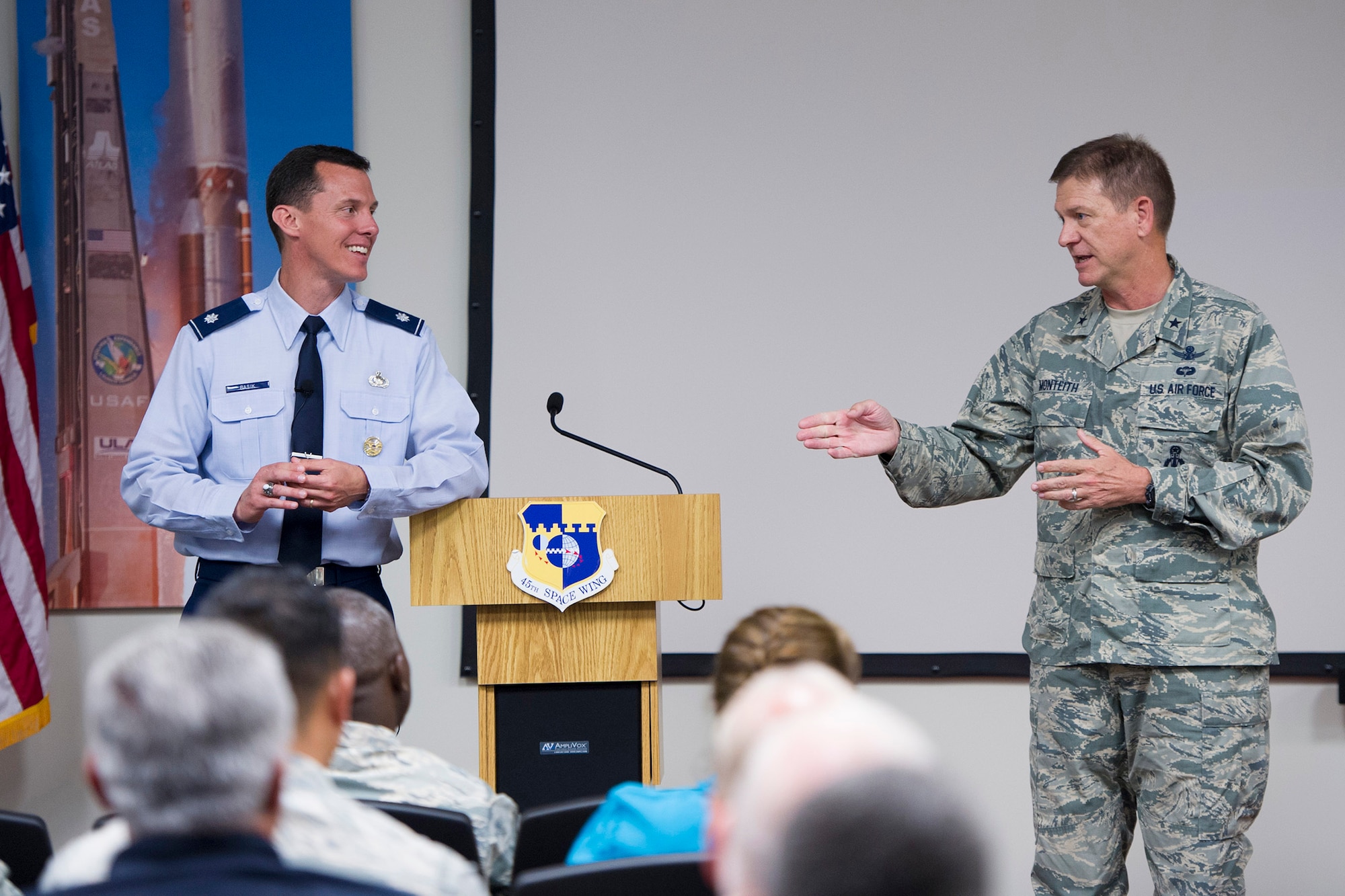 Lt. Col. Kevin Basik, PhD, the U.S. Air Force representative to the office of the Senior Advisor to the Secretary of Defense for Military Professionalism, spoke to the 45th Space Wing about Professionalism, Enhancing Human Capital April 26, 2016 at the Patrick Air Force Base Professional Development Center, Fla. The course provided an initiative in-depth discussion at the deliberate path for the development and determination of future leaders. (U.S. Air Force photos/Matthew Jurgens) (Released) 
