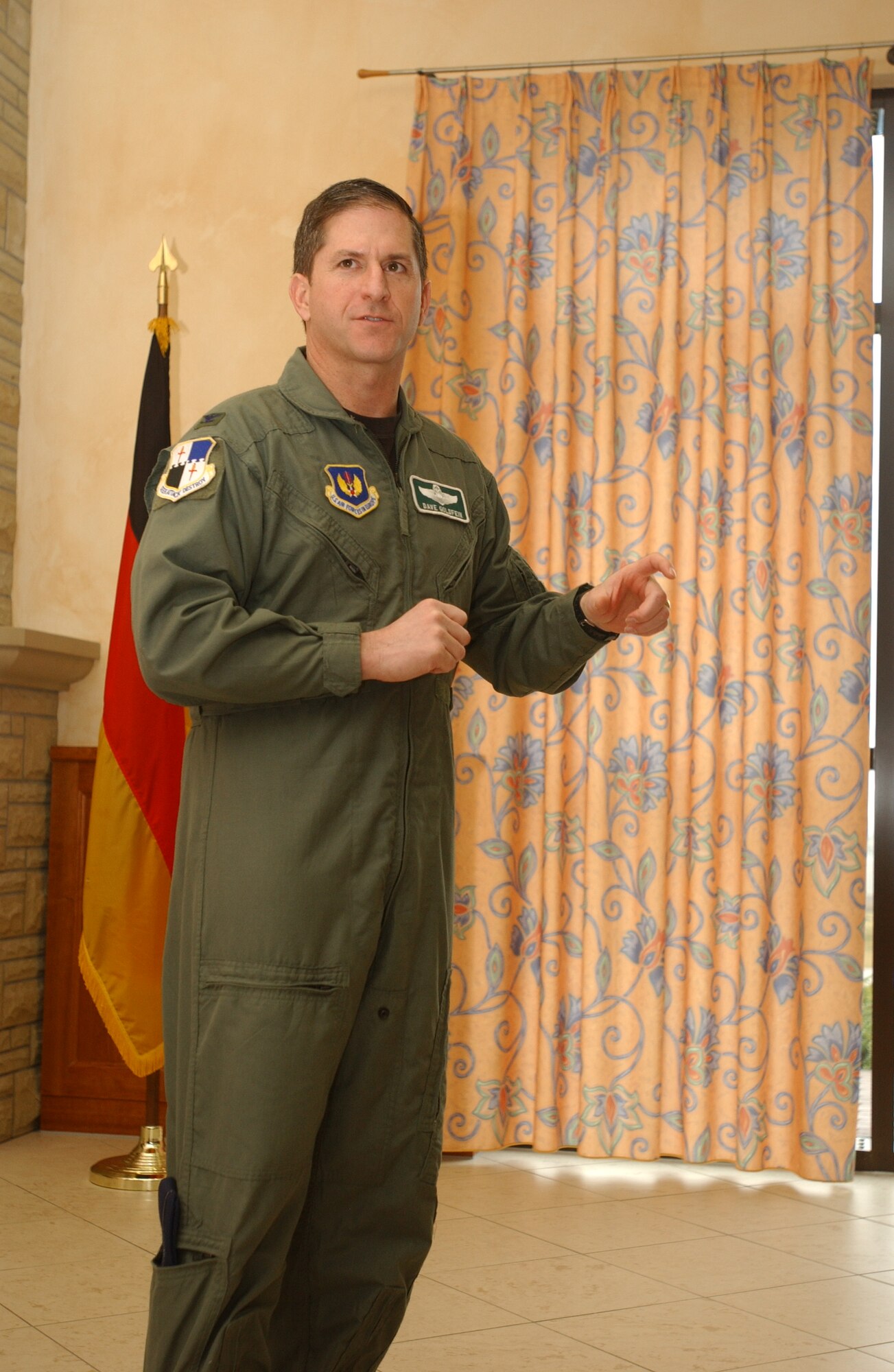 Col. David Goldfein, 52nd Fighter Wing commander, speaks in this March 7, 2006, photo on Spangdahlem Air Base, Germany.  Defense Secretary Ash Carter announced April 26, 2016, that the president has nominated Air Force Vice Chief of Staff Gen. David L. Goldfein to be the 21st chief of staff of the Air Force, succeeding Gen. Mark A. Welsh III, who has served in the position since 2012. (U.S. Air Force photo)
