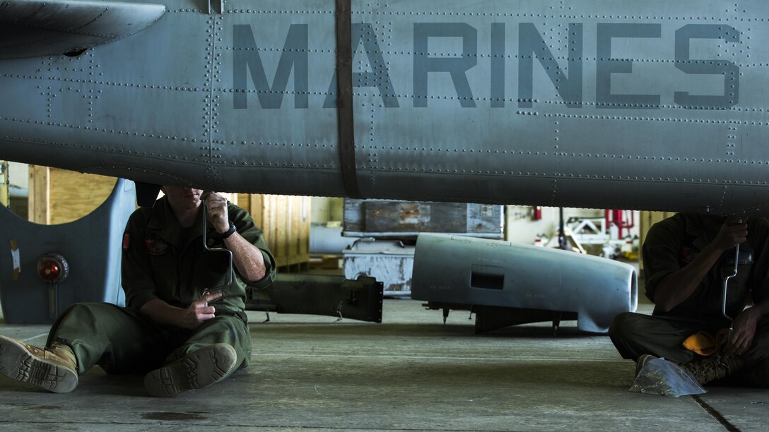 Aircraft maintenance Marines perform daily maintenance on a UH-1Y Huey at Marine Corps Air Station Futenma, Okinawa, Japan, April 8, 2016. The maintainers work in shifts so that each squadron maintains a 24-hour presence at its hangar. The Marines are with Marine Light Attack Helicopter Squadron 167, currently supporting Marine Aircraft Group 36, 1st Marine Aircraft Wing, III Marine Expeditionary Force, under the unit deployment program.