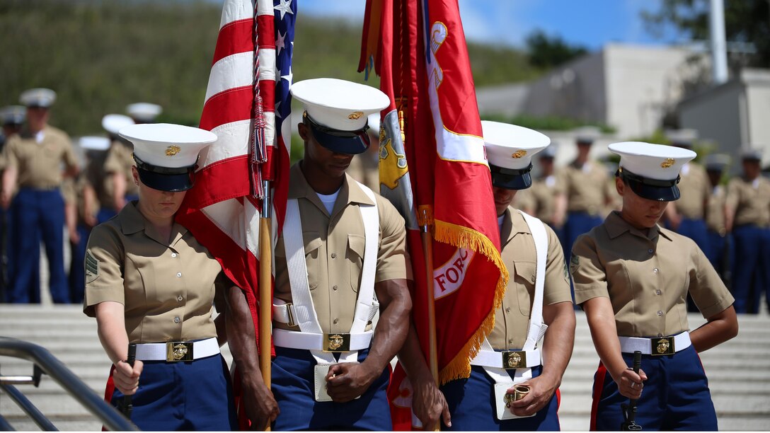 U.S. Marine Corps Forces, Pacific color guardsmen bows their heads during prayer at the National Memorial Cemetery of the Pacific during Australia New Zealand Army Corps Day, April 25, 2016. This is the 44th year U.S. Marines have participated in the commemoration ceremony, highlighting the long-lasting friendship between the three countries. 
