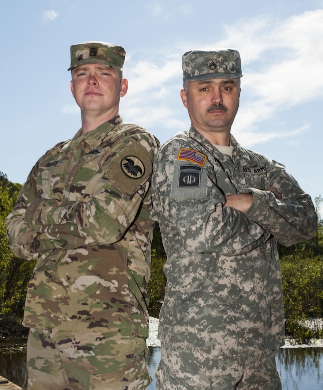Sgt. 1st Class Aaron Butler, left, and Sgt. 1st Class Casey Martin, are the 2016 U.S. Army Reserve Best Warrior noncommissioned officers in charge of the competition being held at Fort Bragg, N.C., May 2-6. Butler, the 2009 U.S. Army Reserve Best Warrior NCO winner, and Martin, an 11-year drill sergeant, bring their previous experiences to make this year's event the most challenging in the nine-year history of the competition