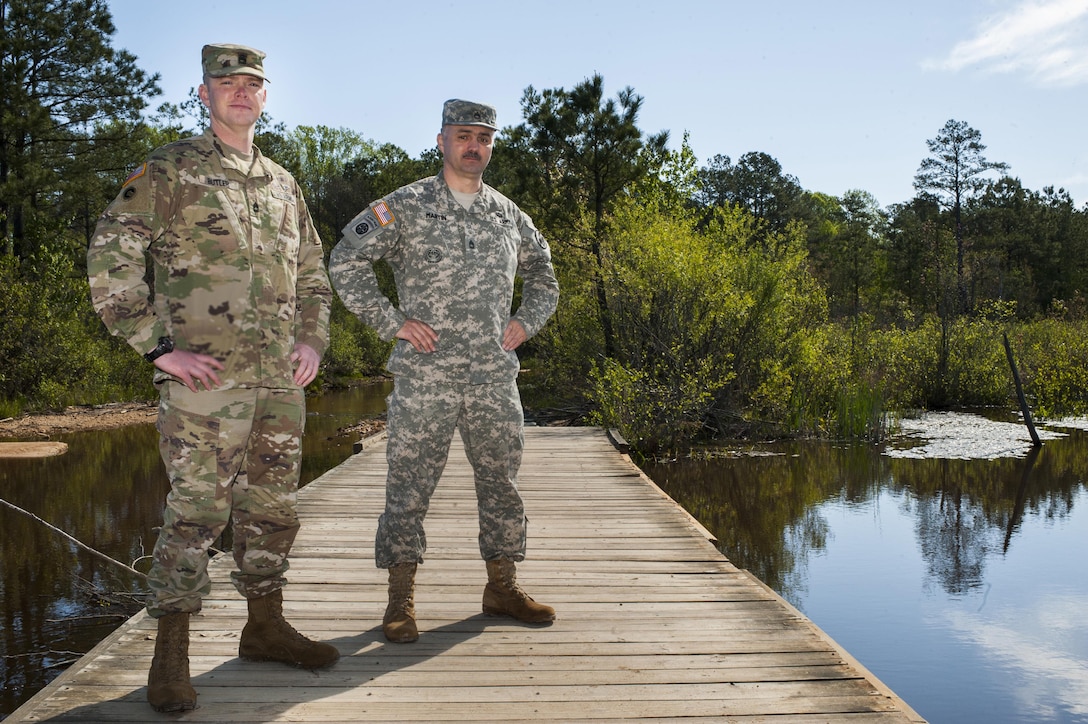 Sgt. 1st Class Aaron Butler, left, and Sgt. 1st Class Casey Martin, are the 2016 U.S. Army Reserve Best Warrior noncommissioned officers in charge of the competition being held at Fort Bragg, N.C., May 2-6. Butler, the 2009 U.S. Army Reserve Best Warrior NCO winner, and Martin, an 11-year drill sergeant, bring their previous experiences to make this year's event the most challenging in the nine-year history of the competition