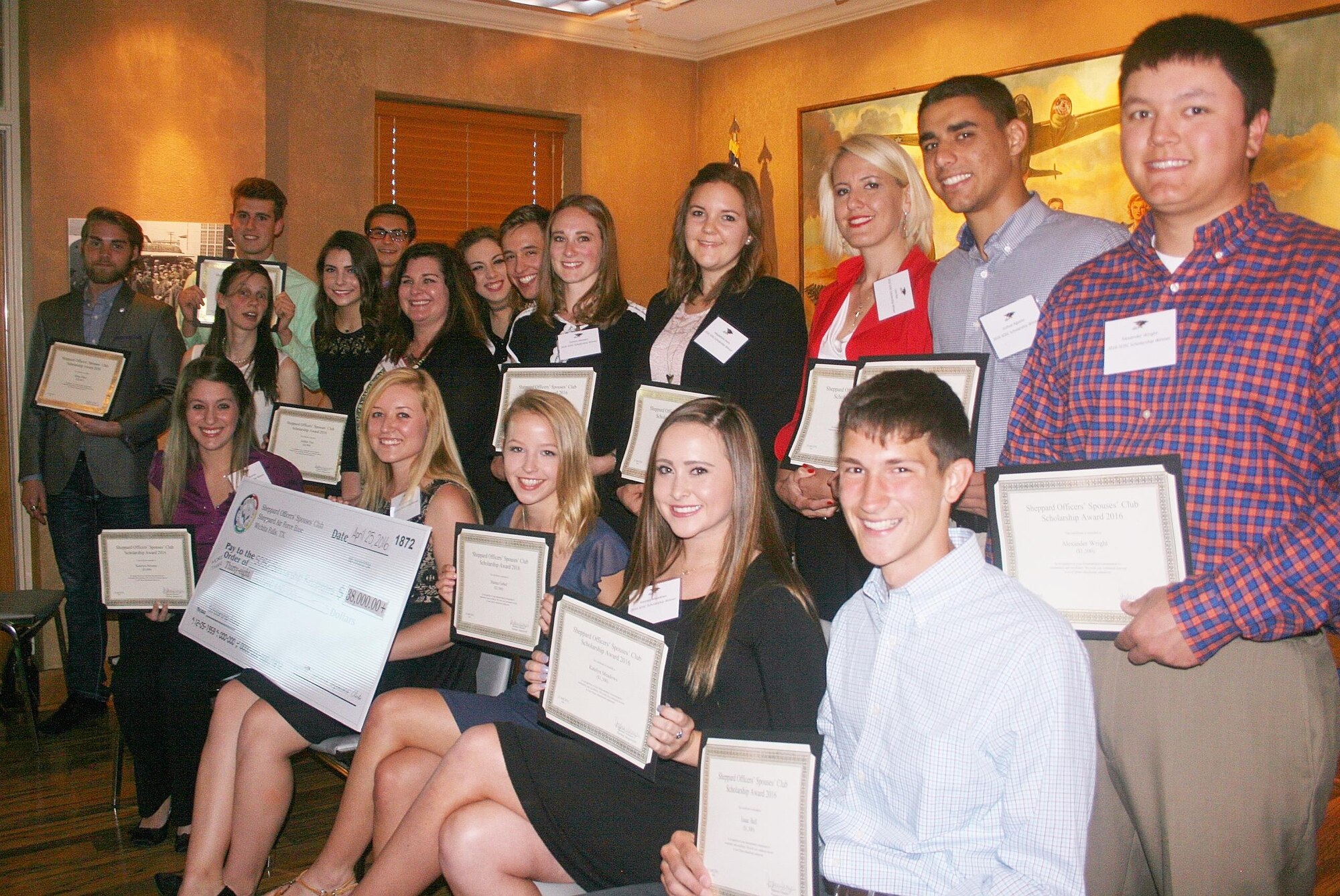 The Sheppard Officers Spouses Club awarded $39,000 in scholarships to 20 people at its annual awards event April 25 at the Sheppard AFB Heritage Center. 