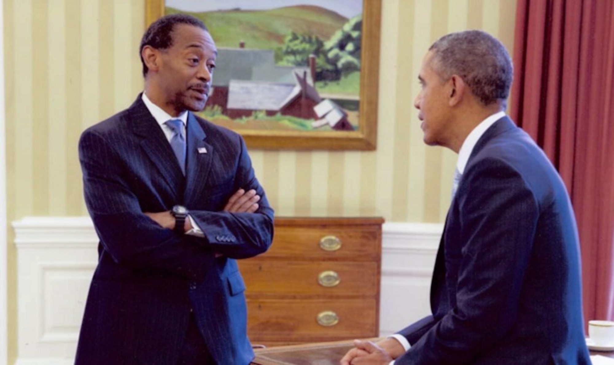 Dr. Jonathan Woodson, left, assistant secretary of Defense for Health Affairs, speaks with President Barack Obama at the White House. Woodson, who has served as ASD for Health Affairs for five and a half years, is stepping down at the end of April and returning to Boston University School of Medicine. As he moves on from his position, Woodson reiterated it was a team effort that helped him succeed, and in turn, ensured the success of the Military Health System. He feels he’s leaving the organization better than he found it, and his successors will continue in that vein.
