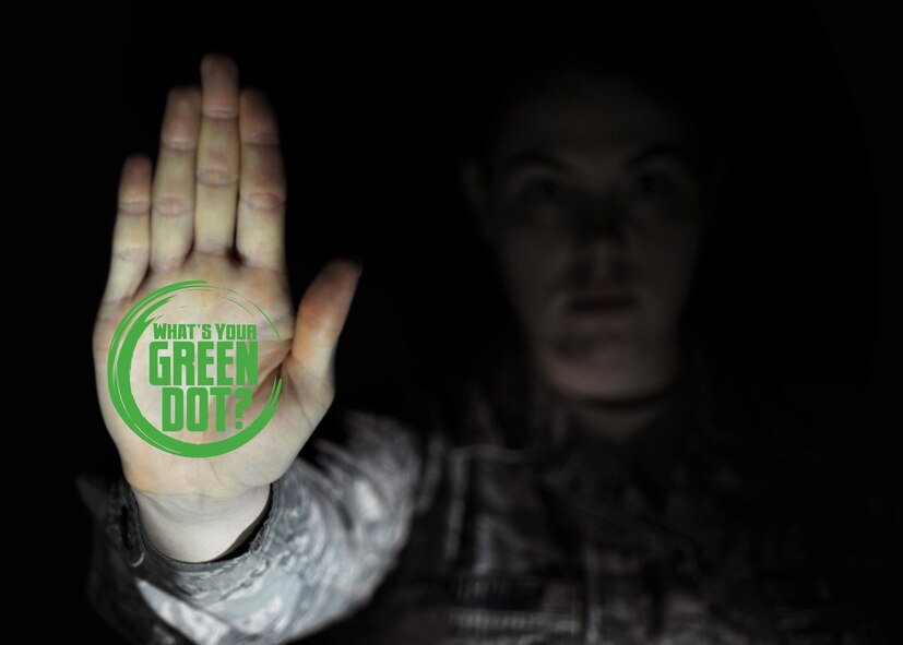 Grand Forks Air Force Base, N.D. launched the Green Dot Program April 27, 2016. The program focuses on positive actions referred to as ?green dots? to help prevent sexual assault, stalking, bullying, domestic violence and more, referred to as ?red dots.? Airmen will receive training on how to implement this program. (U.S. Air Force graphic by Airman 1st Class Ryan Sparks/Released)