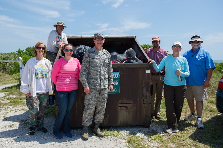 More than 60 volunteers gathered debris during the annual Spring Beach Cleanup at Cape Canaveral Air Force Station, Fla., beaches April 28, 2016. Airmen, civilians and family members spent four hours and removed approximately 5 tons of trash from the beach. The cleanup was organized by the 45th Civil Engineer Squadron environmental conservation team as part of the 45th Space Wing’s commitment to environmental stewardship. (U.S. Air Force photos/Benjamin Thacker) (Released)