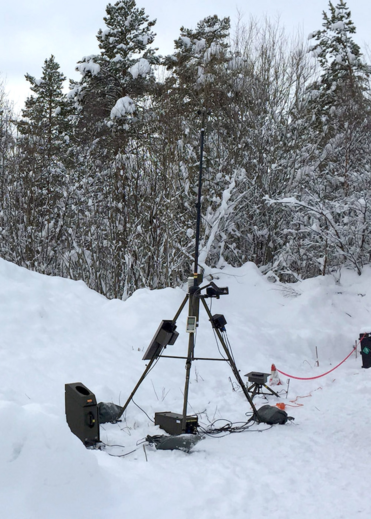 Tactical meteorological observing system equipment is set up to collect weather data February 2016, in Norway. The equipment was used by 352nd Special Operations Support Squadron Weather Airmen as part of the Norwegian Partnership Development Program. (Courtesy photo/Released)
