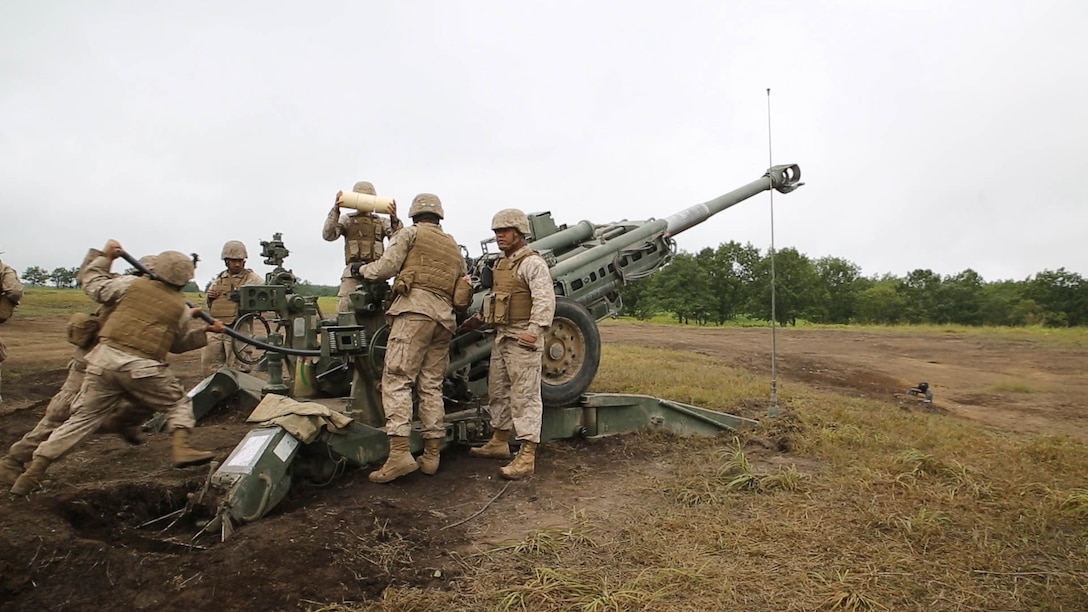 Marines load a high-explosive round into an M777A2 lightweight 155 mm howitzer during live-fire artillery training Sept. 2 at the Yausubetsu Maneuver Area in Hokkaido as part of Artillery Relocation Training Program 14-2. During ARTP 14-2, the Marines focused on improving teamwork and building camaraderie through the execution of constant fire missions. The Marines are with Battery B, 1st Battalion, 12th Marine Regiment, currently assigned to 3rd Battalion, 12th Marines, 3rd Marine Division, III Marine Expeditionary Force. 