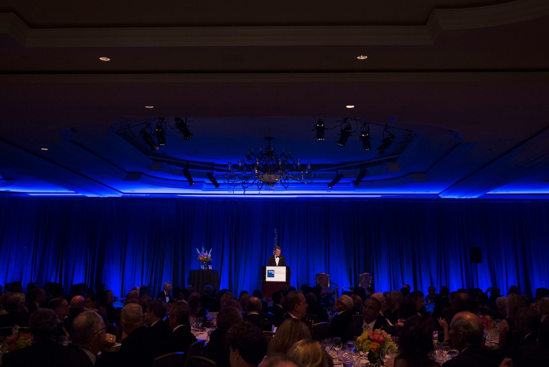 Defense Secretary Ash Carter delivers remarks at the Business Executives for National Security Eisenhower Award dinner in Washington, D.C., April 28, 2016. Carter was presented with the 2016 Eisenhower Award at the event. DoD photo by Air Force Senior Master Sgt. Adrian Cadiz 