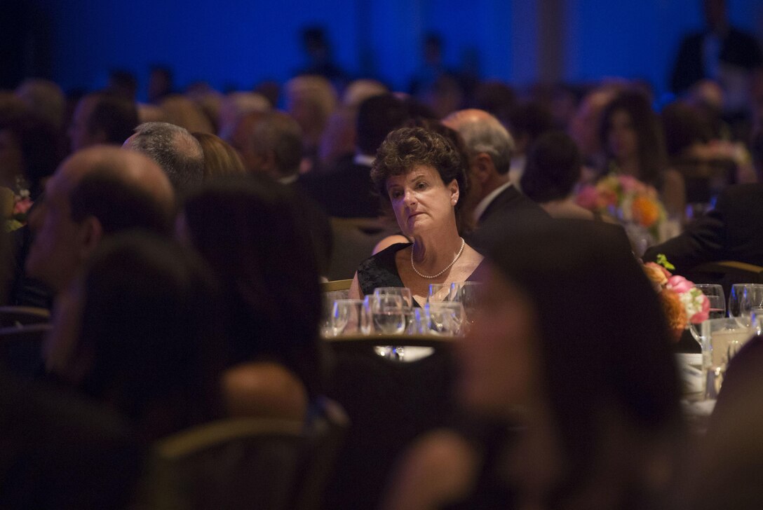 Guests listen as Defense Secretary Ash Carter delivers remarks at the Business Executives for National Security Eisenhower Award dinner in Washington D.C., April 28, 2016. Carter was presented with the 2016 Eisenhower Award at the event. DoD photo by Air Force Senior Master Sgt. Adrian Cadiz