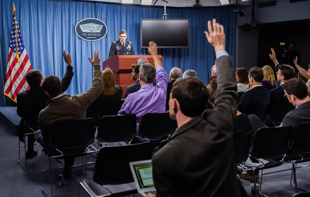 Army Gen. Joseph L. Votel, commander of U.S. Central Command, briefs the media on the investigation into an Oct. 3, 2015 airstrike in Kunduz, Afghanistan, during a news conference at the Pentagon, April 29, 2016. DoD photo by Army Sgt. 1st Class Clydell Kinchen