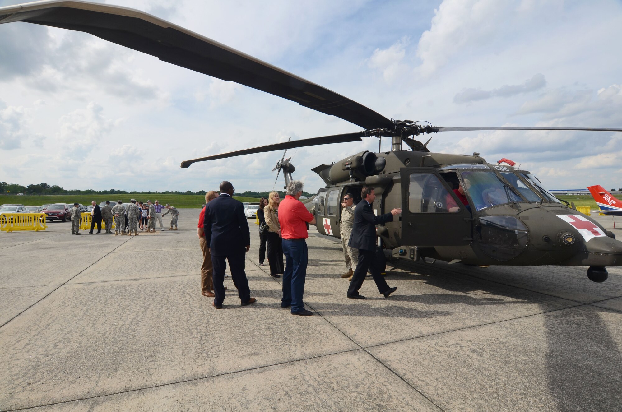 Military and civilian guests registered for the Dobbins Business After Hours, held at Dobbins Air Reserve Base, Ga. April 27, 2016. The program, sponsored by the 94th Airlift Wing is designed to join local community members and base personnel in an evening of interaction. Guests were treated to food prepared by Local restaurants. (U.S. Air Force photo by Don Peek)