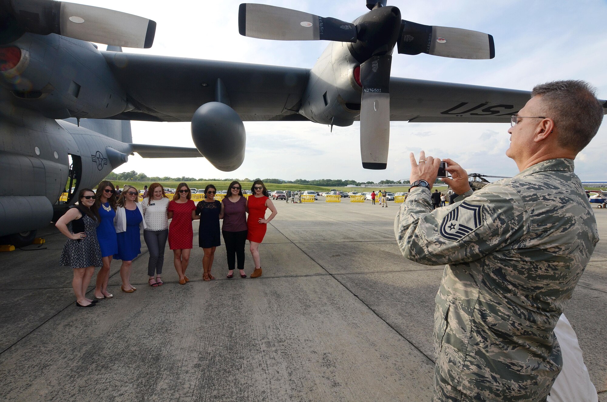 Military and civilian guests register as the Dobbins Business After Hours, held at Dobbins Air Reserve Base, Ga. April 27, 2016. The program, sponsored by the 94th Airlift Wing is designed to join local community members and base personnel in an evening of interaction. Guests were treated to food prepared by Local restaurants. (U.S. Air Force photo by Don Peek)