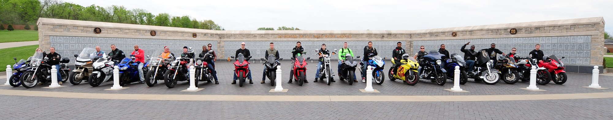 More than 20 motorcycle riders participated in a mentorship ride to the Missouri Veterans Cemetery in Higginsville, Mo., April 25, 2016. The riders finished off Motorcycle Safety Day by riding to the cemetery and cleaning headstones. (U.S. Air Force photo by Senior Airman Joel Pfiester)