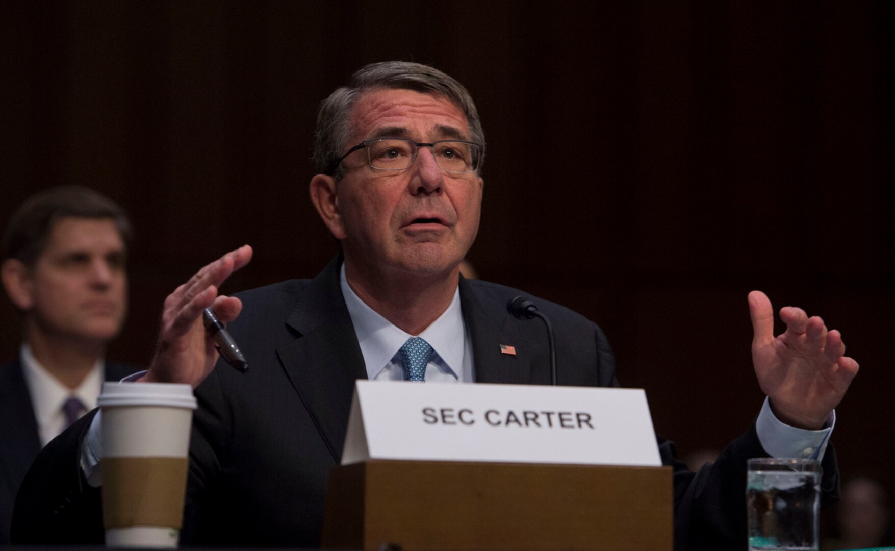 Secretary of Defense Ash Carter provides testimony to the Senate Armed Services Committee on counter-Islamic State of Iraq and the Levant operations and Middle East strategy at the Hart Senate Office Building in Washington D.C., Apr. 28, 2016. (Photo by Senior Master Sgt. Adrian Cadiz)