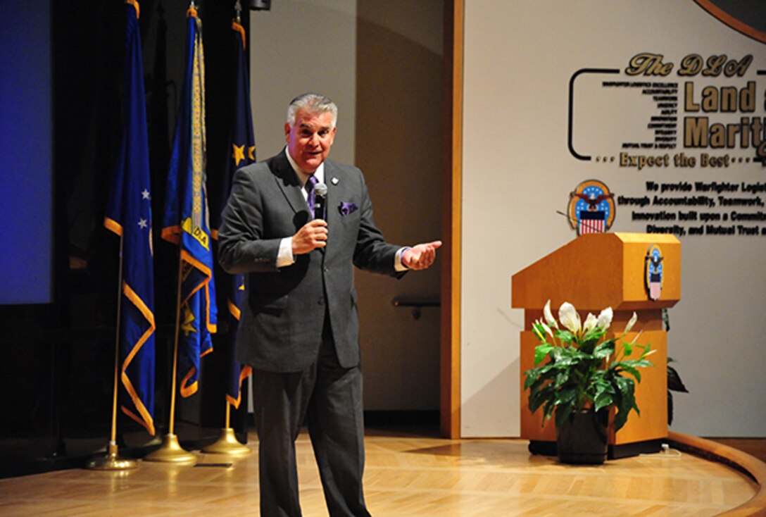Channel 10 sports anchor Dom Tiberi spent an hour with associates from Defense Supply Center Columbus inside the Building 20 auditorium July 21 sharing the story of his own 21-year-old daughter Maria, who was killed on Sept. 17, 2013, in an accident that was likely the result of distracted driving.