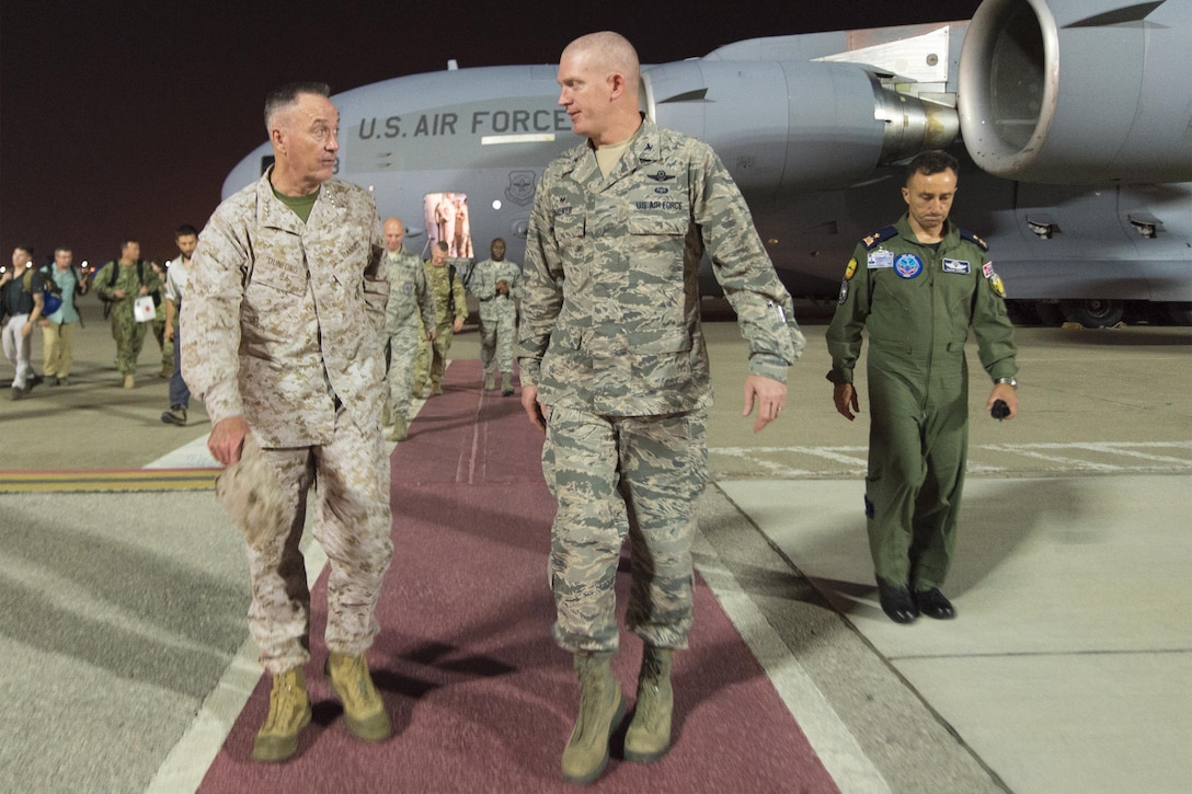 Marine Corps Gen. Joe Dunford, chairman of the Joint Chiefs of Staff, arrives at Incirlik Air Base in Turkey, July 31, 2016. DoD Photo by Navy Petty Officer 2nd Class Dominique A. Pineiro