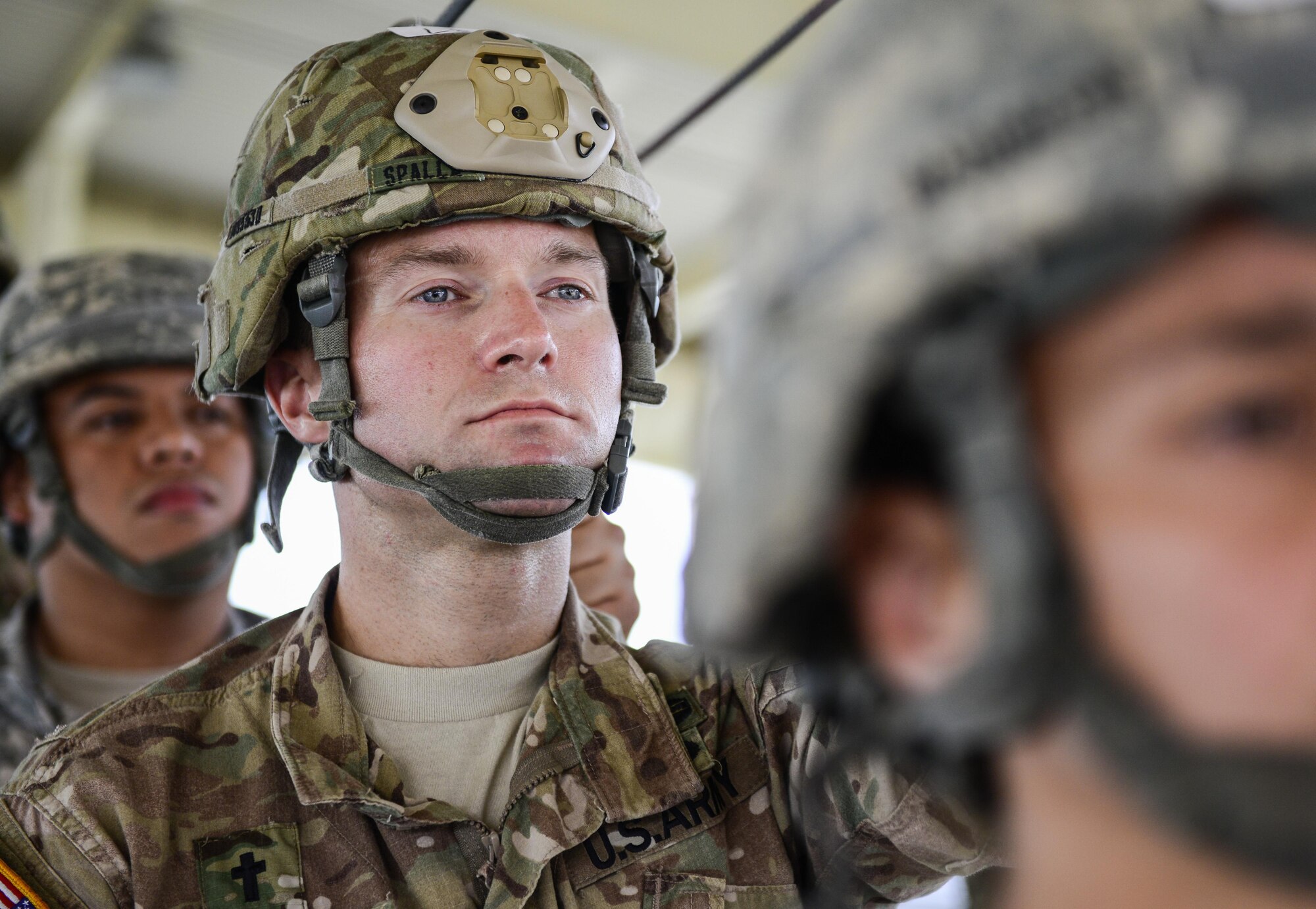 Capt. Michael Spalla, 173rd Airborne Brigade chaplain, participates in sustained airborne training July 27, 2016 at Aviano Air Base, Italy. The 173rd Airborne Brigade from Vicenza, Italy, is the Army Contingency Response Force in Europe. They are capable of projecting forces to conduct a full range of military operations across the United States European, Central and Africa Command areas of responsibility. (U.S. Air Force photo by Senior Airman Krystal Ardrey/Released)