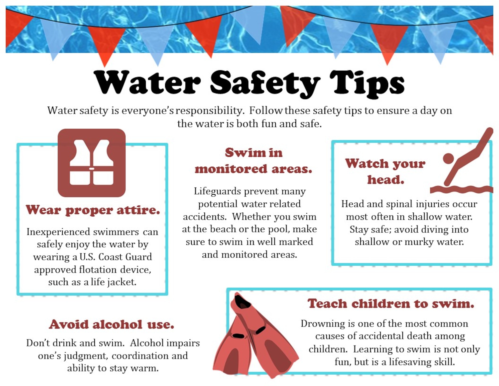 Safety must be the top priority for service members and their families at MacDill Air Force Base, Florida.  Follow these tips to ensure a day at the beach or the pool is both fun and safe.