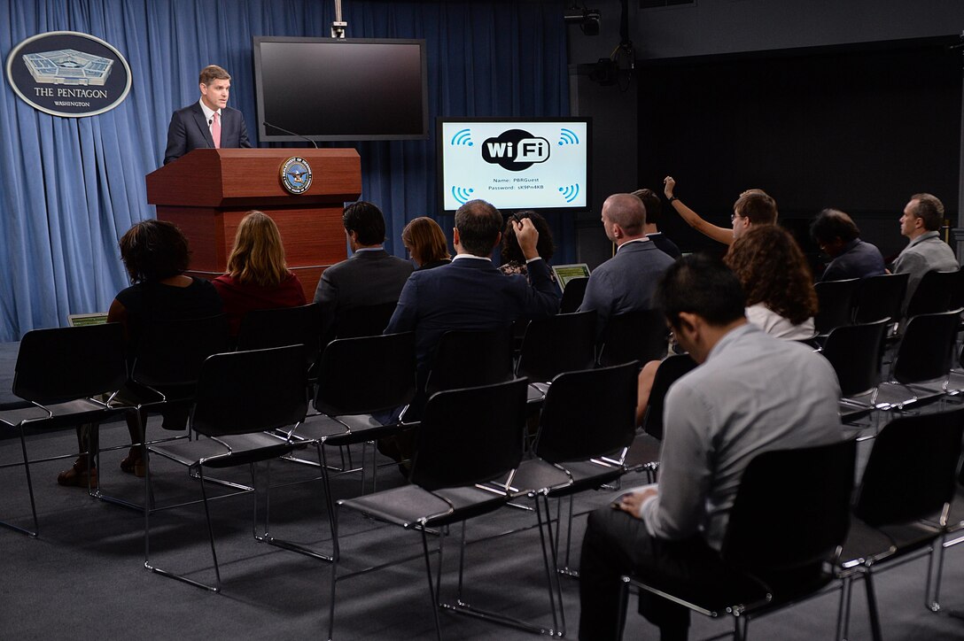 Pentagon Press Secretary Peter Cook holds a news conference at the Pentagon, Aug 1, 2016. DoD photo by Army Sgt. First Class Clydell Kinchen