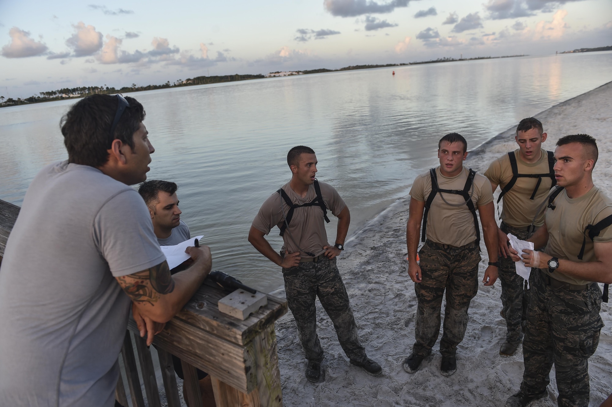 Master Sgt. Ismael Villegas, section chief assigned to the Special Tactics Training Squadron recruitment, assessment and selection team, quizzes ROTC cadets during a Special Tactics orientation course at Hurlburt Field, Fla., July 29, 2016. Run twice a summer by the 24th Special Operations Wing, 48 cadets spent a week learning what it takes to become a Special Tactics officer. (U.S. Air Force photo by Senior Airman Ryan Conroy)