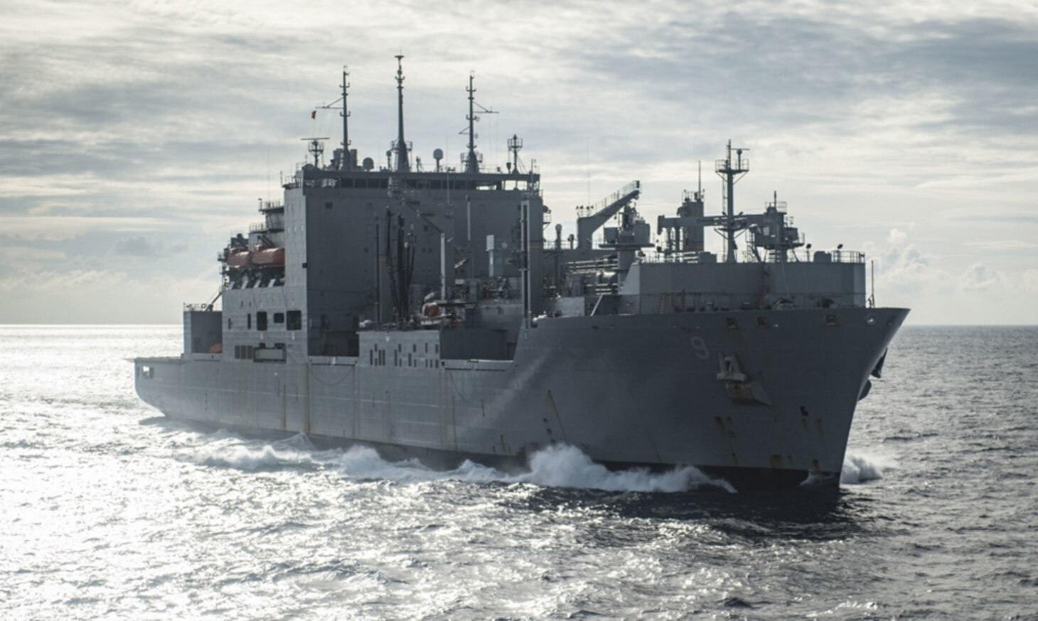 Dry cargo ship USNS Matthew Perry (T-AKE 9), prepares to come alongside hospital ship USNS Mercy (T-AH 19) for a replenishment-at-sea. Mercy, which is deployed in support of Pacific Partnership 2016, is en route to its fourth mission stop in Kuantan, Malaysia. Upon arrival, partner nations will work side-by-side with local military and non-government organizations to conduct cooperative health engagements, community relation events and subject matter expert exchanges to better prepare for a natural disaster or crisis

