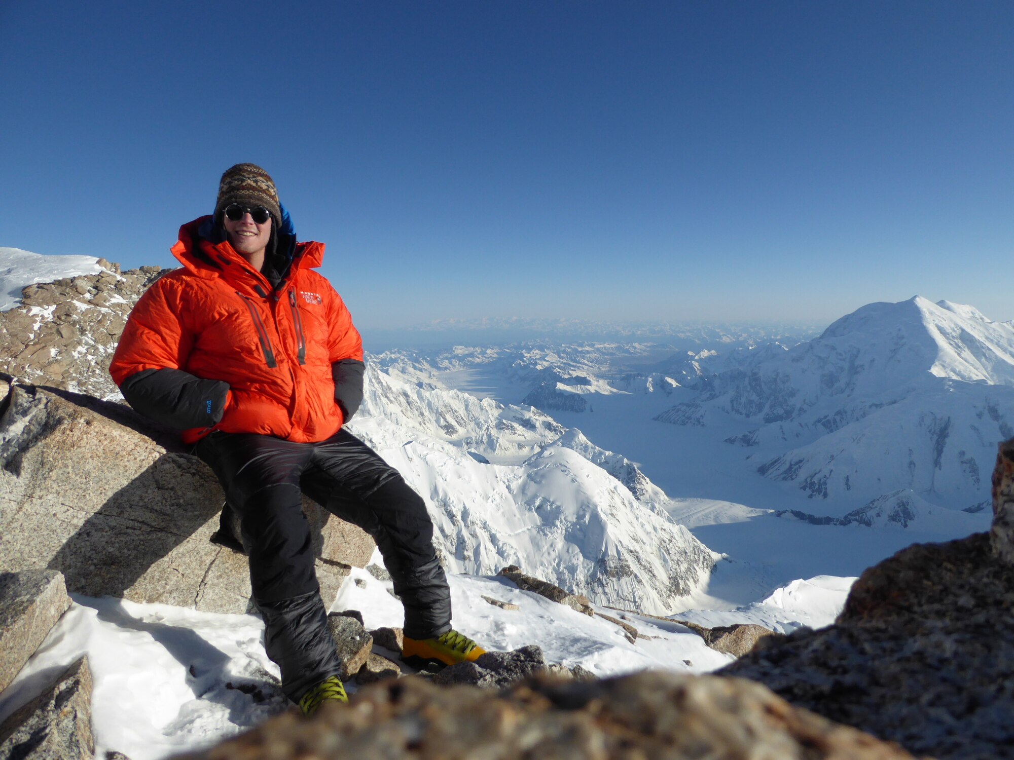 U.S. Air Force 1st. Lt. Andrew Heard, the 354th Contracting Squadron services and commodities flight commander, takes a break from climbing Denali, in Interior Alaska on July 29, 2016. At 20,308 feet above sea level, Denali is the tallest mountain in North America. (U.S. Air Force photo by 1st. Lt. Andrew Heard)