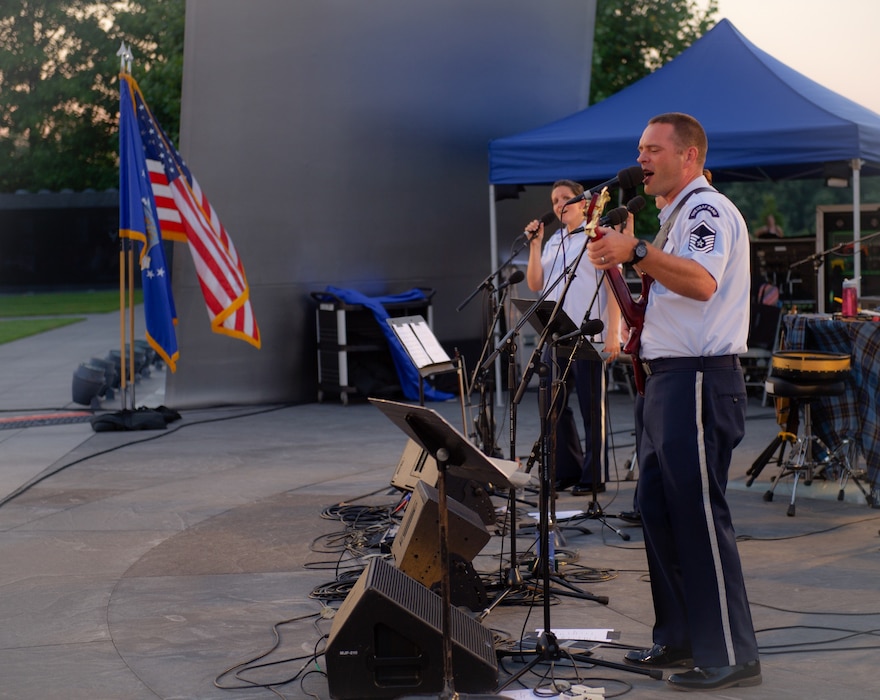 Master Sgt. Eric Sullivan performs at the U.S. Air Force Memorial
during a special concert to honor the veterans of the Vietnam War.