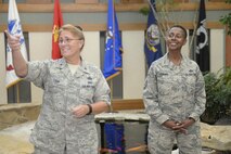 Brig. Gen. Kathleen A. Cook, Headquarters U.S. Air Force director of services and Chief Master Sgt. Kimberly Turner, chief enlisted manager for the services career field, visited Air Force Mortuary Affairs Operations at Dover Air Force Base, Del., July 27, 2016, to view the unique challenges faced by services airmen stationed there supporting mortuary operations. (U.S. Air Force photo/Tech. Sgt. Scott Johnson)
