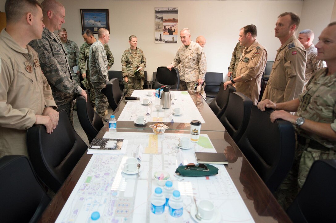 Marine Corps Gen. Joe Dunford, center right, chairman of the Joint Chiefs of Staff, attends a NATO roundtable at Incirlik Air Base, Turkey, Aug. 2, 2016. DoD photo by Navy Petty Officer 2nd Class Dominique A. Pineiro