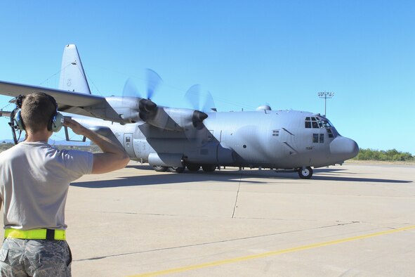 An EC-130H Compass Call prepares to take off to execute the first training mission with an upgraded cockpit acquired via the avionic viability program at Davis-Monthan Air Force Base, Ariz., July 11, 2016. Since it became operational in 1983, the EC-130H has demonstrated its electronic combat power in tactical air operations around the world. (Courtesy photo)