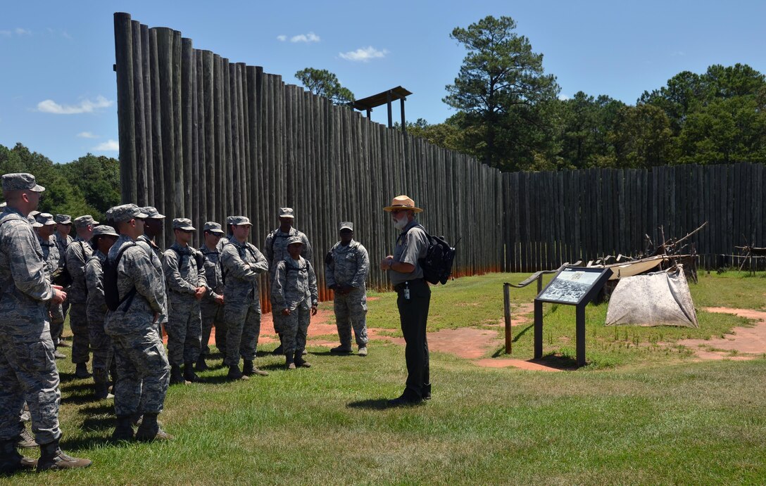 The chaplain candidates return from a 2.8 mile ruck march at Robins Air Force Base, Georgia, July 25, 2016. During the last week of the Air Force Reserve Command Chaplain Candidate Intensive Interview program, the candidates were immersed in fast-paced mobility training conducted by active-duty instructors from the 5th CBCSS. This mobility training, typically a two-week process, was condensed and compacted to fit into the two-day window the candidates had available. 