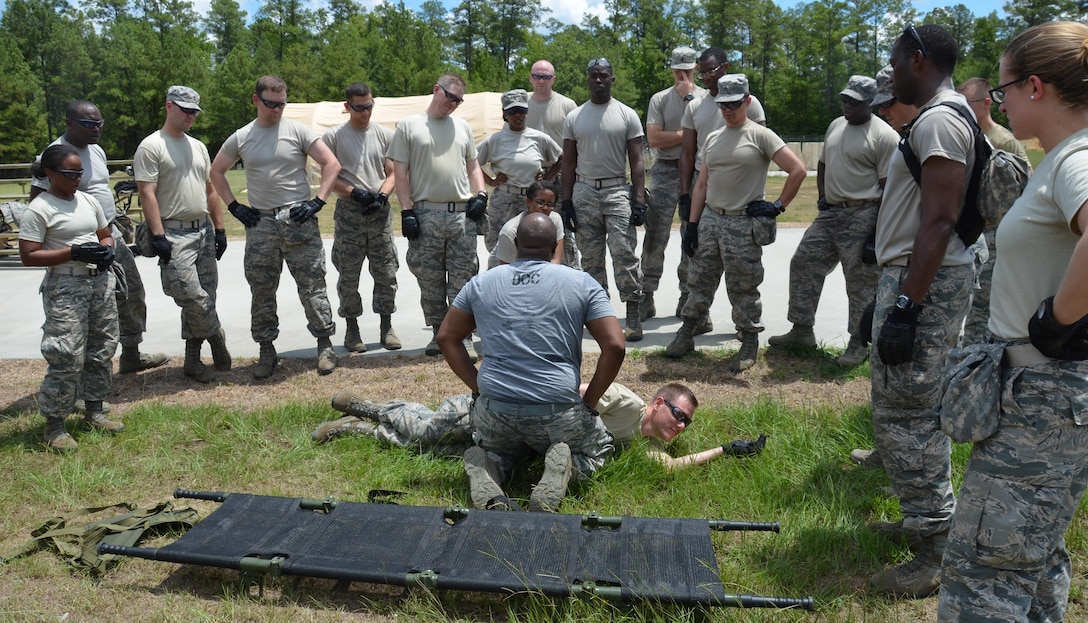 The chaplain candidates return from a 2.8 mile ruck march at Robins Air Force Base, Georgia, July 25, 2016. During the last week of the Air Force Reserve Command Chaplain Candidate Intensive Interview program, the candidates were immersed in fast-paced mobility training conducted by active-duty instructors from the 5th CBCSS. This mobility training, typically a two-week process, was condensed and compacted to fit into the two-day window the candidates had available. 