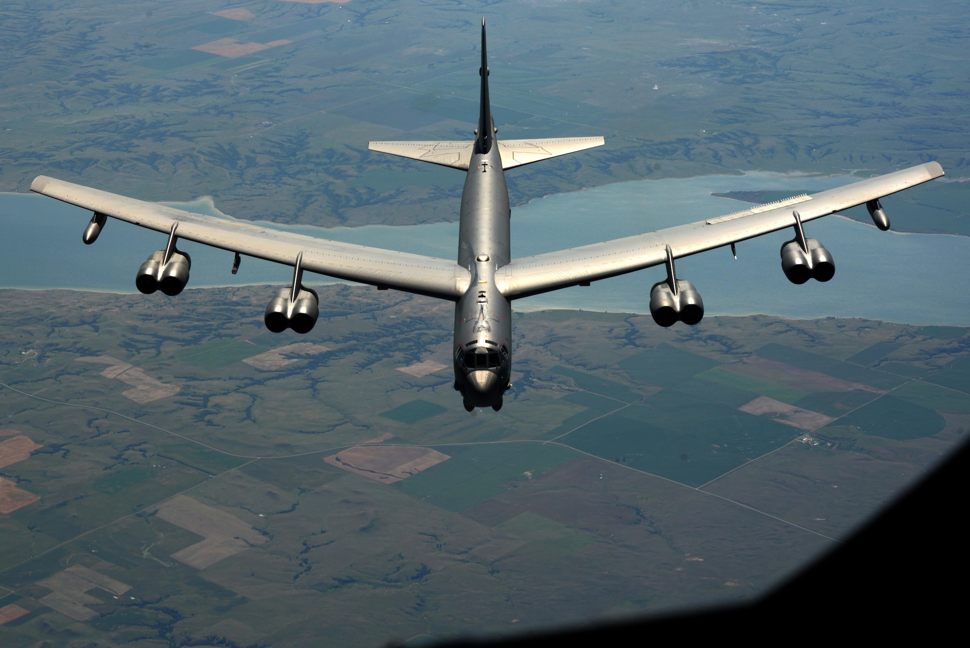 A B-52 Stratofortress soars above Minnesota enroute to Polar Roar, July, 31, 2016. Polar Roar is a mission held in the Arctic Circle that demonstrates flexible and vigilant long-range global-strike capability. (U.S. Air Force photo/Airman 1st Class Christopher Thornbury)