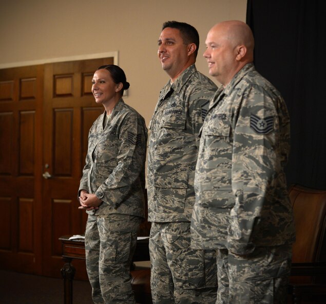 Airmen answer questions about challenging events they’ve faced during their lives and how they’ve persevered at Barksdale Air Force Base, La., July 26, 2016. During the quarterly Storytellers event, the three sergeants spoke of the powerful support provided by base agencies such as the chaplain corps, Mental Health, the Sexual Assault Prevention and Response office, and Alcohol and Drug Abuse Prevention and Treatment program. (U.S. Air Force photo/Senior Airman Curt Beach)