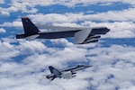 A Canadian Forces CF-18 fighter intercepts a U.S. Strategic Command B-52 bomber over Canada Aug. 1, 2016 as part of a coordinated exercise. NORAD and STRATCOM conducted intercept and safe passage escort procedures in all three of the NORAD regions to ensure NORAD’s rapid response capability.