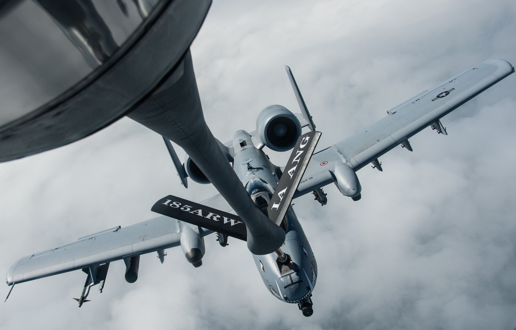 A KC-135 Stratotanker from the 185th Air Refueling Wing, Iowa Air National Guard, refuels an A-10 from the 442nd Fighter Wing, Whiteman Air Force Base, Missouri, during a flying training deployment at Ämari Air Base, Estonia, July 26, 2016. This is the first time personnel and aircraft from the 185th ARW are providing support for an Estonian FTD which allows them to further develop relationships with their NATO allies. (U.S. Air Force photo by Senior Airman Missy Sterling/released)