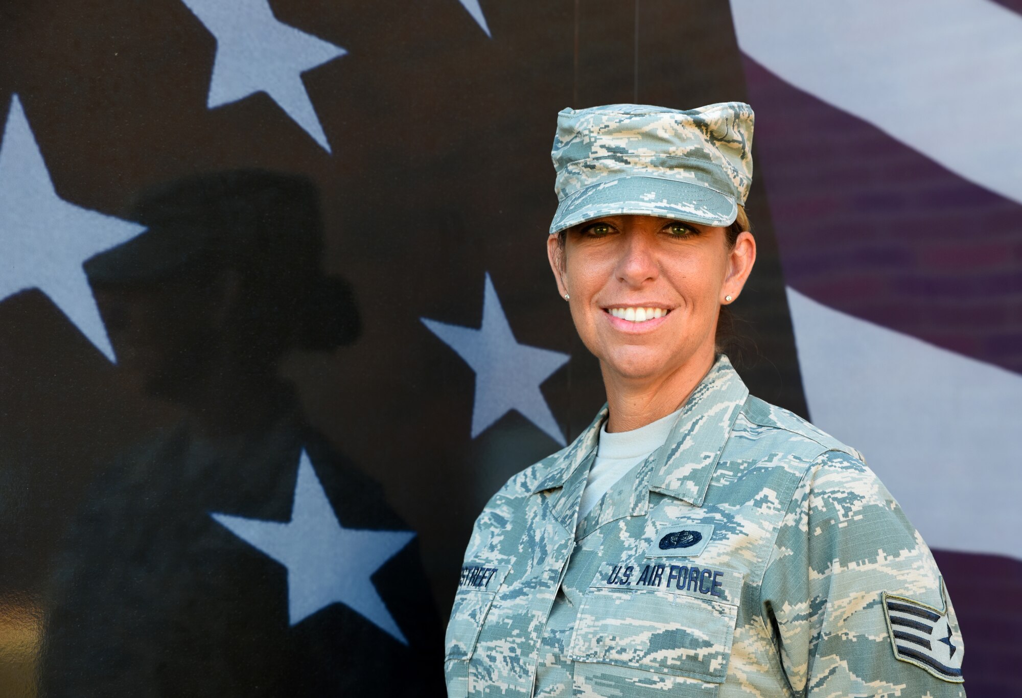 Staff Sgt. Michelle Overstreet stands in front of the disaster response mobile kitchen trailer (DRMKT) Aug. 1, 2016, at Ebbing Air National Guard Base, Fort Smith, Ark. Overstreet is the human resources assistant for the 188th Force Support Squadron and has been a member of the 188th Wing since 2013. (U.S. Air National Guard photo by Senior Airman Cody Martin)